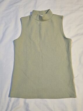 Sleeveless Mock Neck Ribbed Tank Top - Sage Green